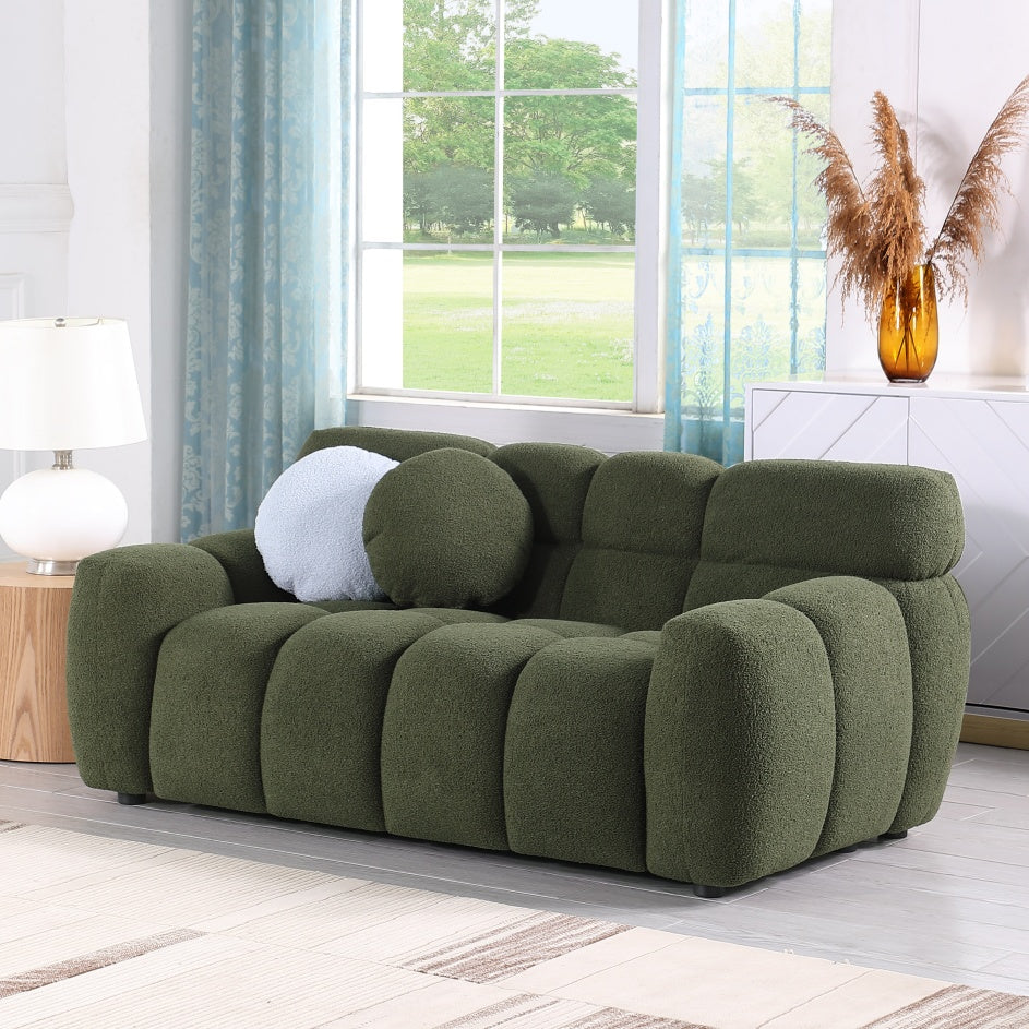 64.96 Length ,35.83inch Deepth ,human Body Structure For USA People, Marshmallow Sofa,boucle Sofa ,2 Seater, Olive Green BOUCLE