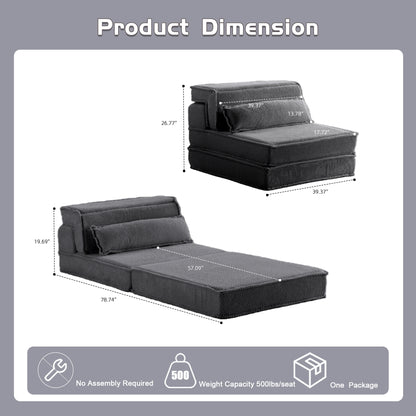 Compression Mahjong Sofa,Convertible Floor Sofa Bed,DIY Boneless Modular Sectional Sofa,No Assembly Required,Circle Fleece Fabric,Oversized Single Sofa With 1 Pillow,Dark Grey