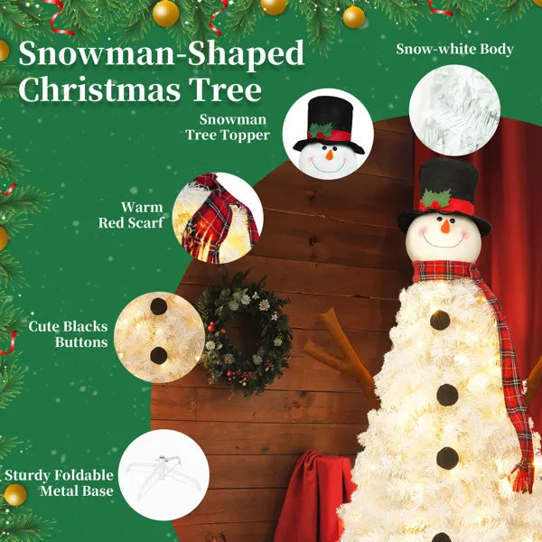 4ft Pre-lit Christmas Tree With 100 Lights, Snowman-Shaped Artificial Christmas Tree, Xmas Tree With 380 Branch Tips, PVC Festival Celebration Decoration Inside And Outside