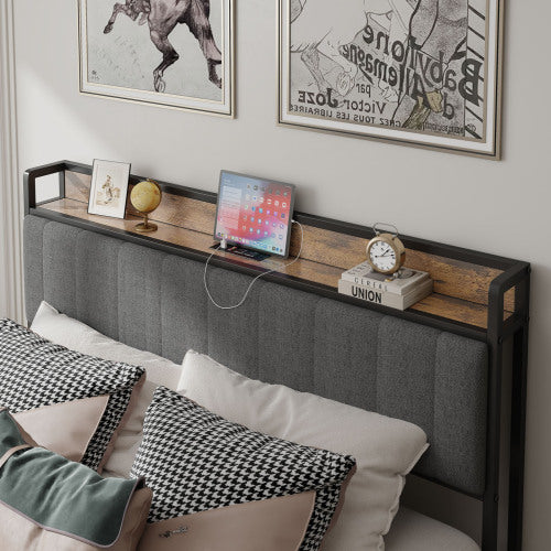 Gray Upholstered Charging Bed