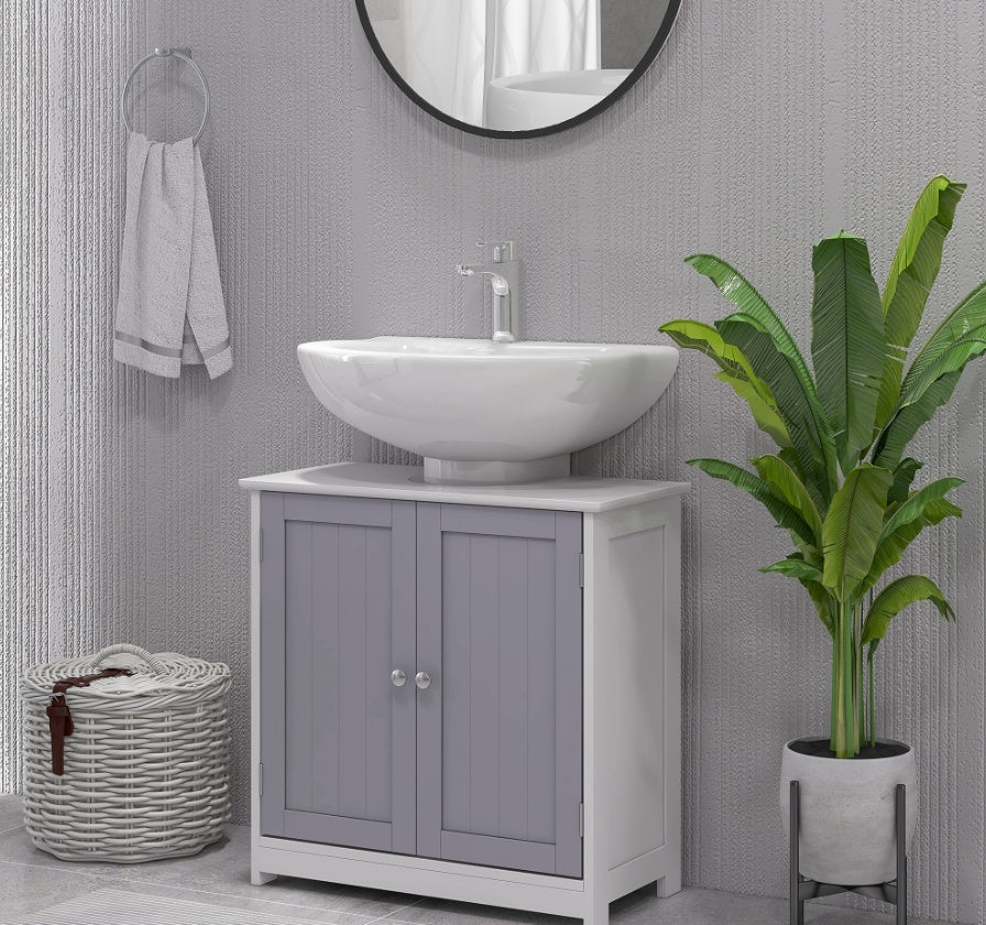White Gray Vanity Cabinet
