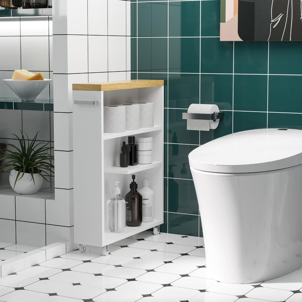 White Slim Bathroom Cabinet