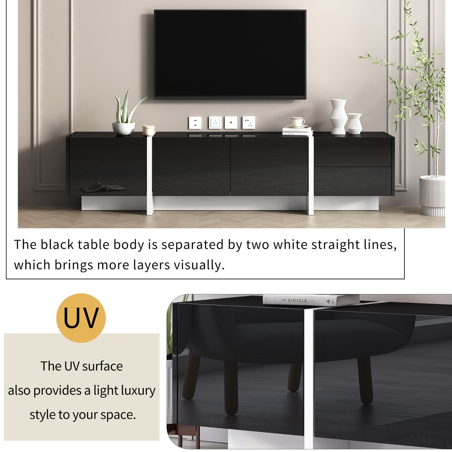 Contemporary White & Black TV Stand, Unique Style Console For TVs