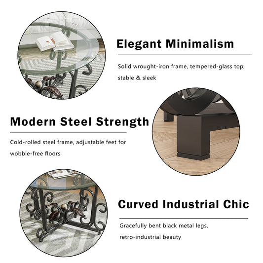 3-Piece Coffee Table Set, Tempered Glass Surface With Sturdy Metal Frame - Modern Living Room Sets 1 Coffee Table 2 End Tables, Scratch-Resistant & Easy To Clean For Small Spaces, Apartments