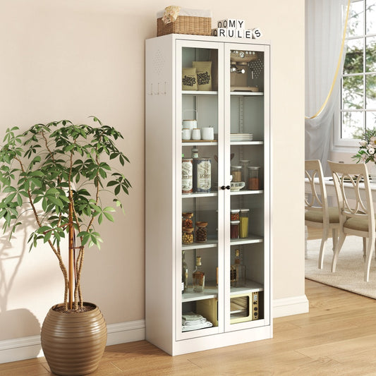 Metal Kitchen Pantry Cabinet -  Tall Storage With 5 Adjustable Shelves, White Freestanding Cabinet For Kitchen Pantry Bathroom