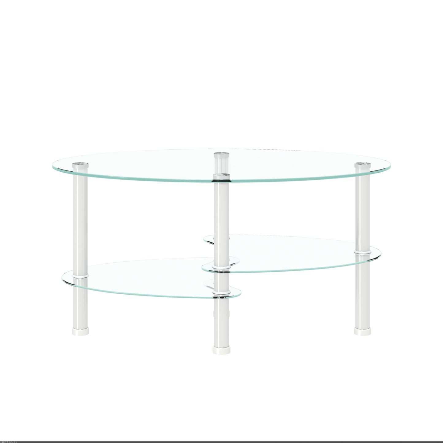 Transparent Oval Glass Coffee Table, Modern 3-Layer With Stainless Steel Leg