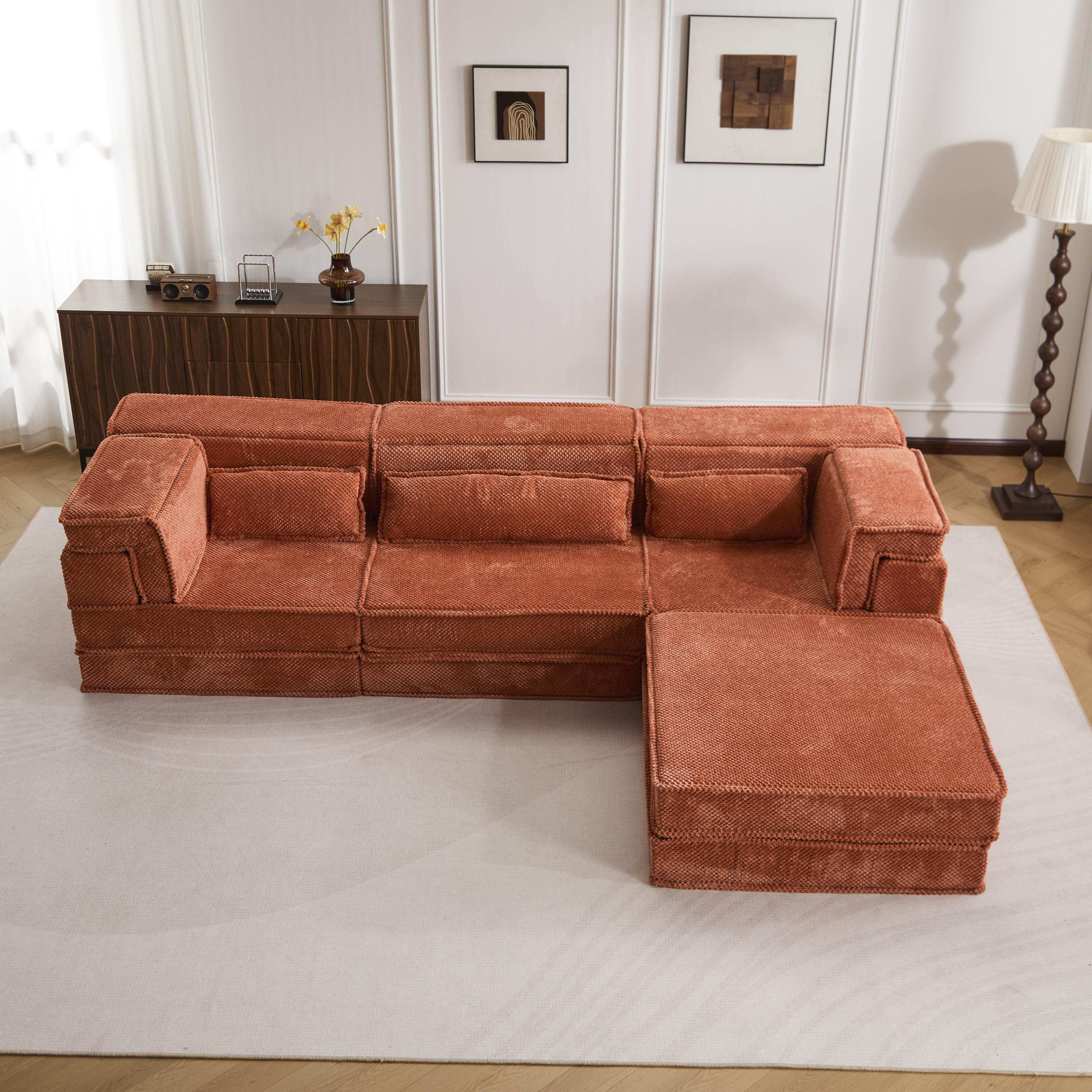 Orange Modular Sofa Ottoman