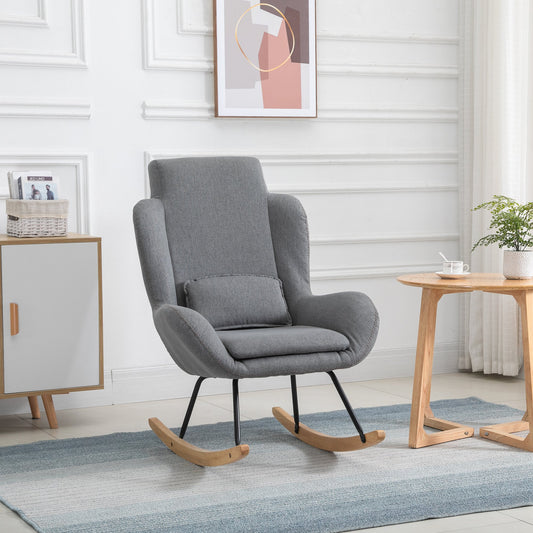 Modern Rocking Chair with Removable Lumbar Pillow Sofa Armchair with Thick Padding