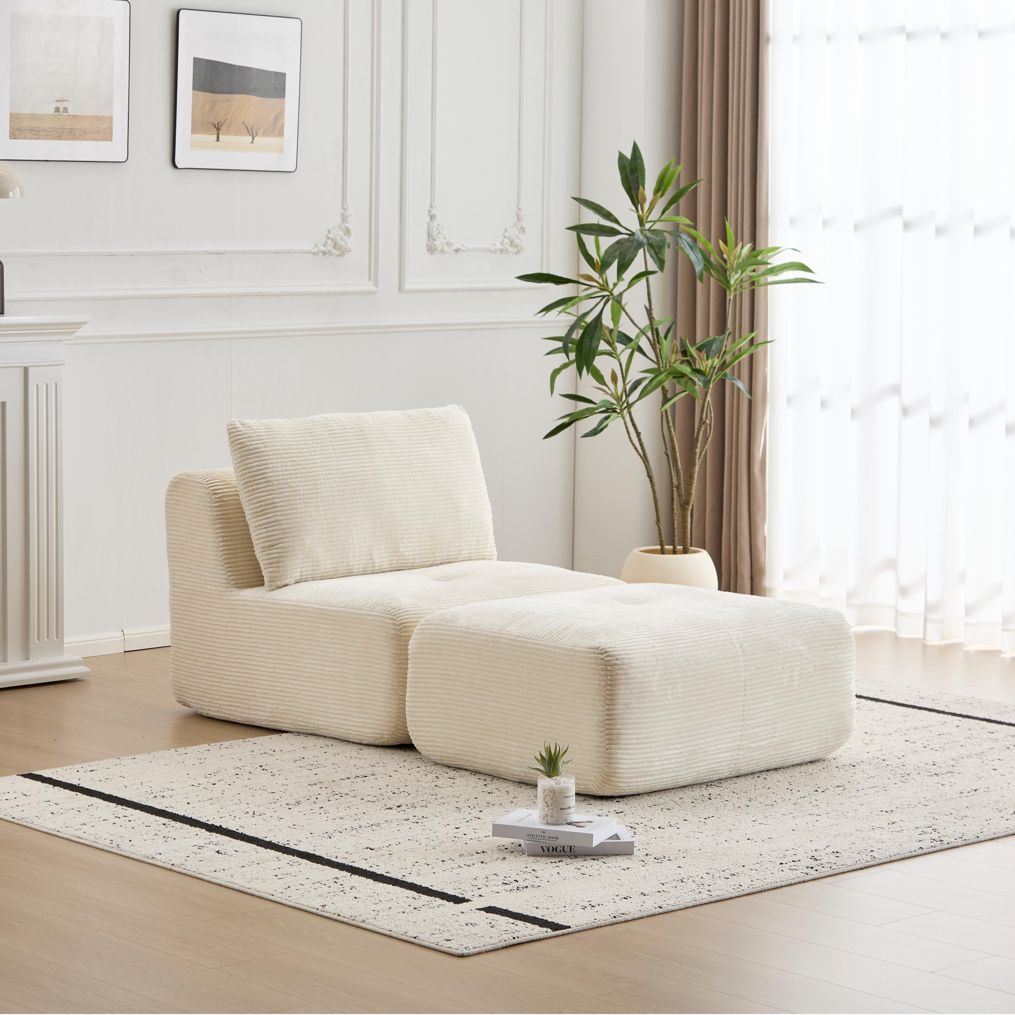 Beige Corduroy Chaise Sofa