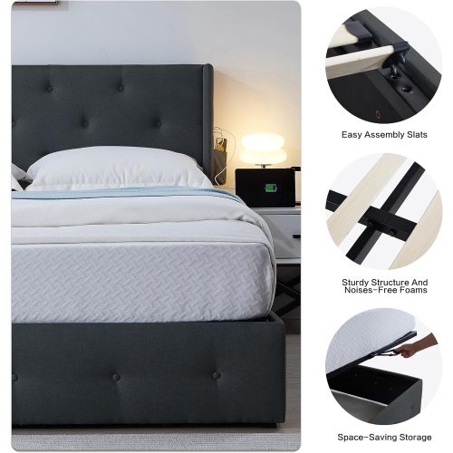 Gray Upholstered Storage Bed