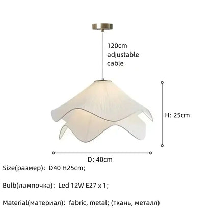 Delicate off-white decorbites fabric petal pendant light with metallic ceiling mount and adjustable cable for dining room decor