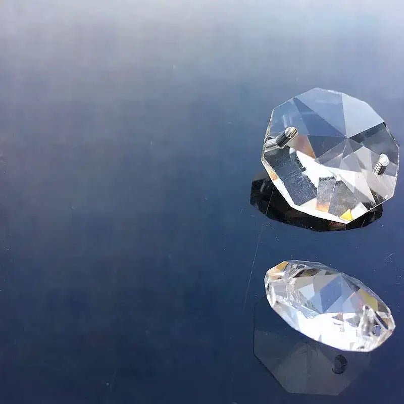 Two clear faceted crystal glass lampshade rhinestones with metallic mounting hardware for living room use