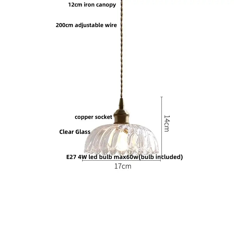 Faceted clear glass copper pendant lamp with 12cm iron canopy and adjustable wire for dining room decorbites clear glass style