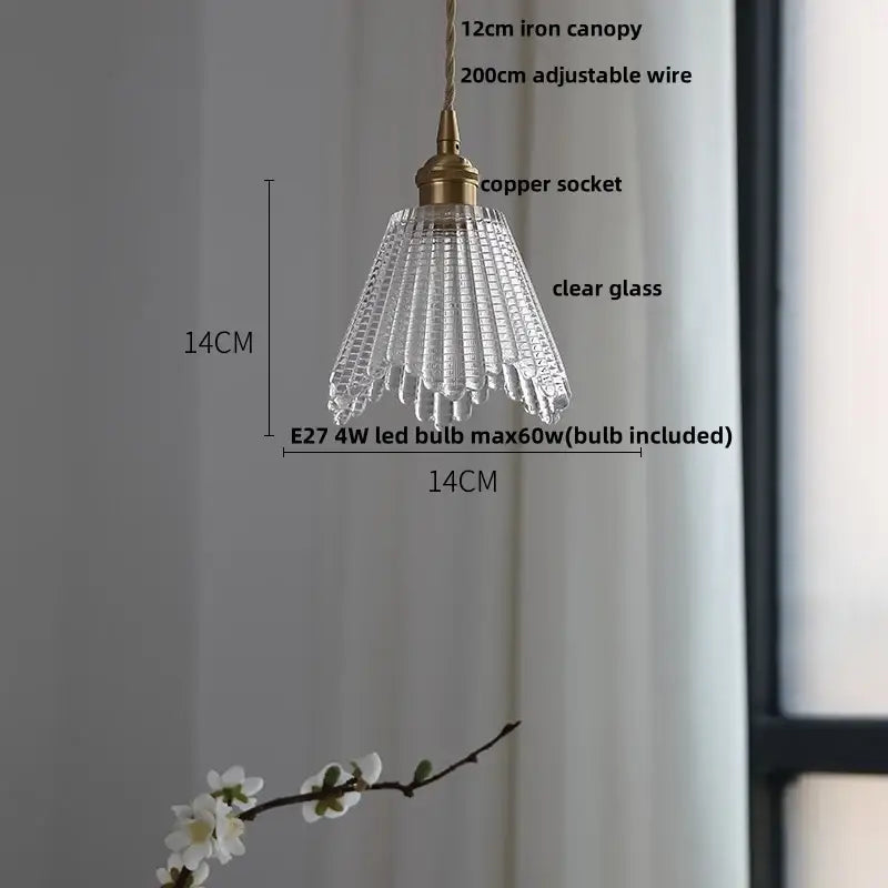 Faceted clear glass copper pendant lamp with brass iron canopy and fluted design for dining room decorbites clear glass