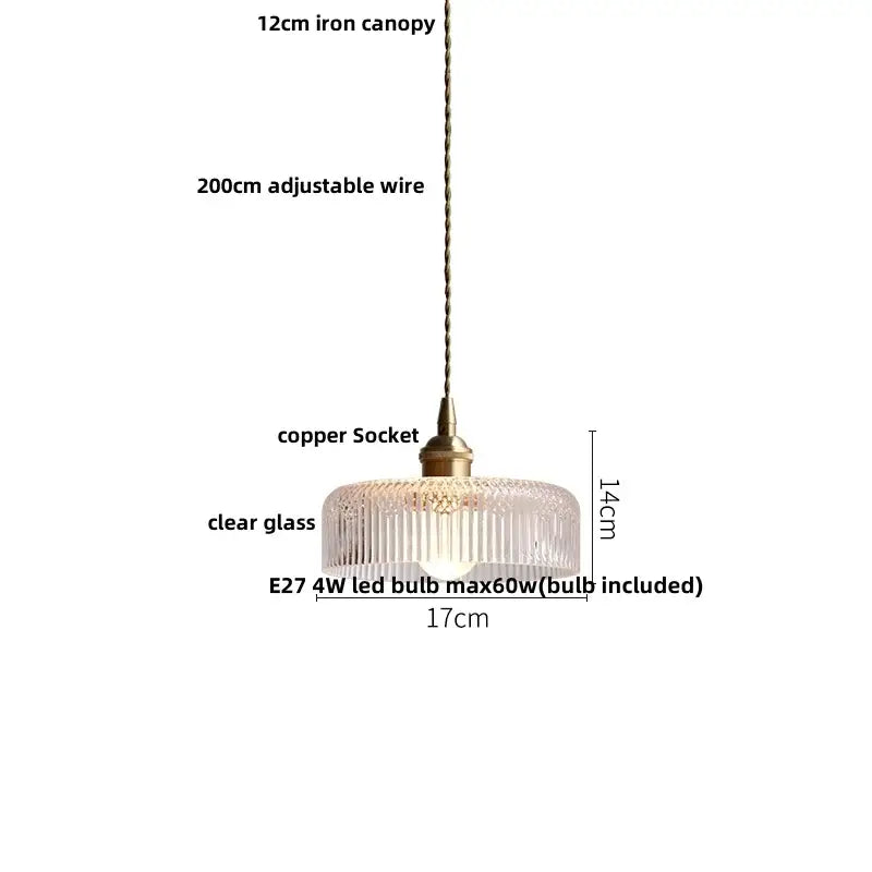 Vintage-style pendant lamp with faceted clear glass copper shade and iron canopy for dining room or kitchen decorbites clear glass