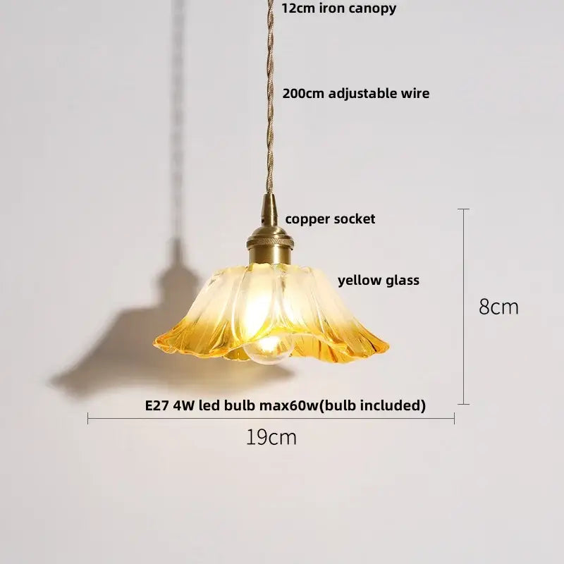 Yellow faceted clear glass copper pendant lamp with brass socket and twisted iron canopy for dining room decorbites clear glass