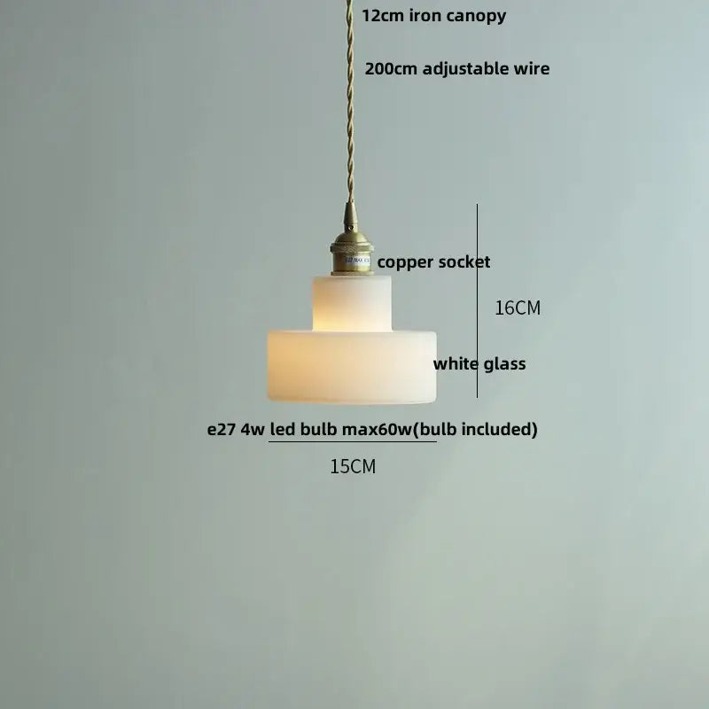 Minimalist two-tiered pendant lamp with frosted white glass and clear glass copper socket for dining room decorbites clear glass