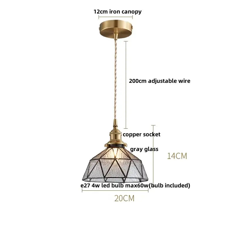 Antique brass-finished pendant lamp with faceted clear glass copper shade for dining room kitchen decorbites clear glass