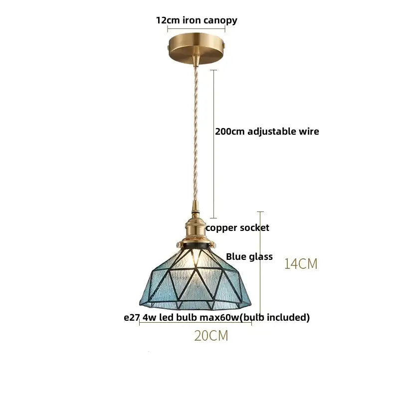 Blue geometric faceted clear glass copper pendant lamp with brass iron canopy for dining room decorbites clear glass lighting
