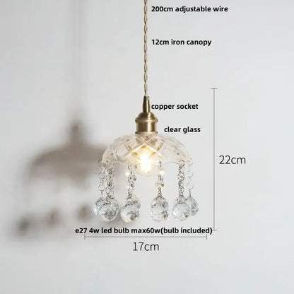 Faceted clear glass copper pendant lamp with brass copper socket and crystal droplets for dining room decorbites clear glass pendant lamp