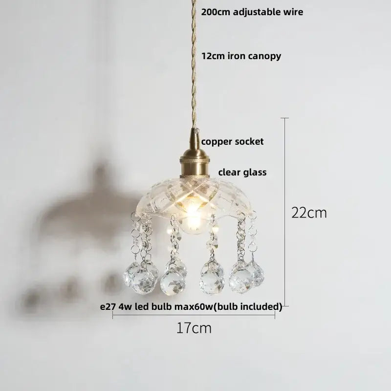 Faceted clear glass copper pendant lamp with brass copper socket and crystal droplets for dining room decorbites clear glass pendant lamp