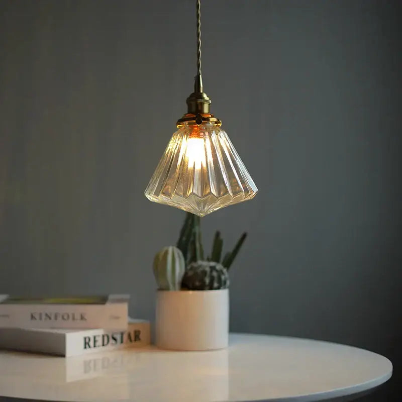 Faceted clear glass copper pendant lamp with brass fixture and twisted cord for dining room decorbites clear glass lighting