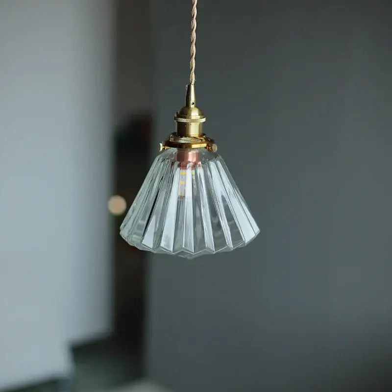 Faceted clear glass copper pendant lamp with brass fixture and twisted cord for dining room kitchen decorbites clear glass
