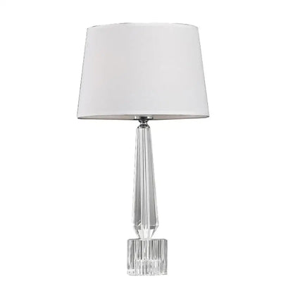 Faceted crystal table lamp with clear base and white fabric shade for bedroom decorbites crystal table lamp