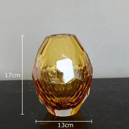 Faceted amber glass vase with geometric diamond-cut design and wider base from decorbites amber glass set for office desk