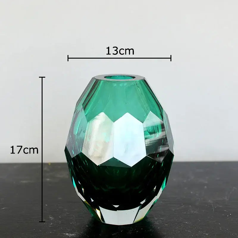 Faceted green glass vase with geometric cuts and amber glass vase set ideal for office desk decorbites decor