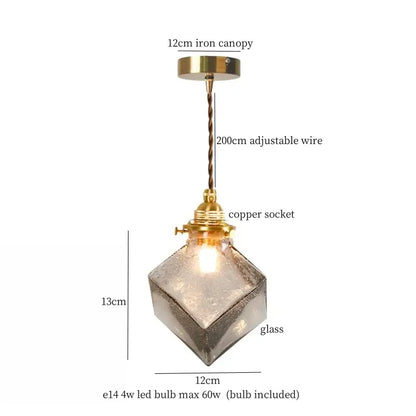 Faceted geometric glass pleats led pendant light with frosted textured surface and brass fittings for dining room lighting