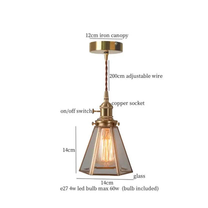 Vintage-style brass pendant light with faceted glass pleats led shade and exposed Edison bulb for dining room lighting