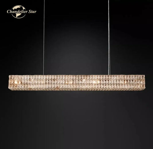 Faceted gold crystal led linear chandelier with intricate design and warm glow for dining room decorbites crystal led