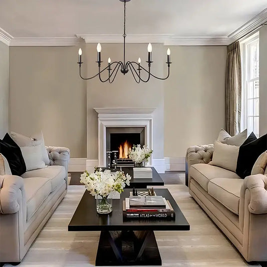 Farmhouse black 6-light chandelier by decorbites black features wrought iron and candle-style bulbs for dining room decor