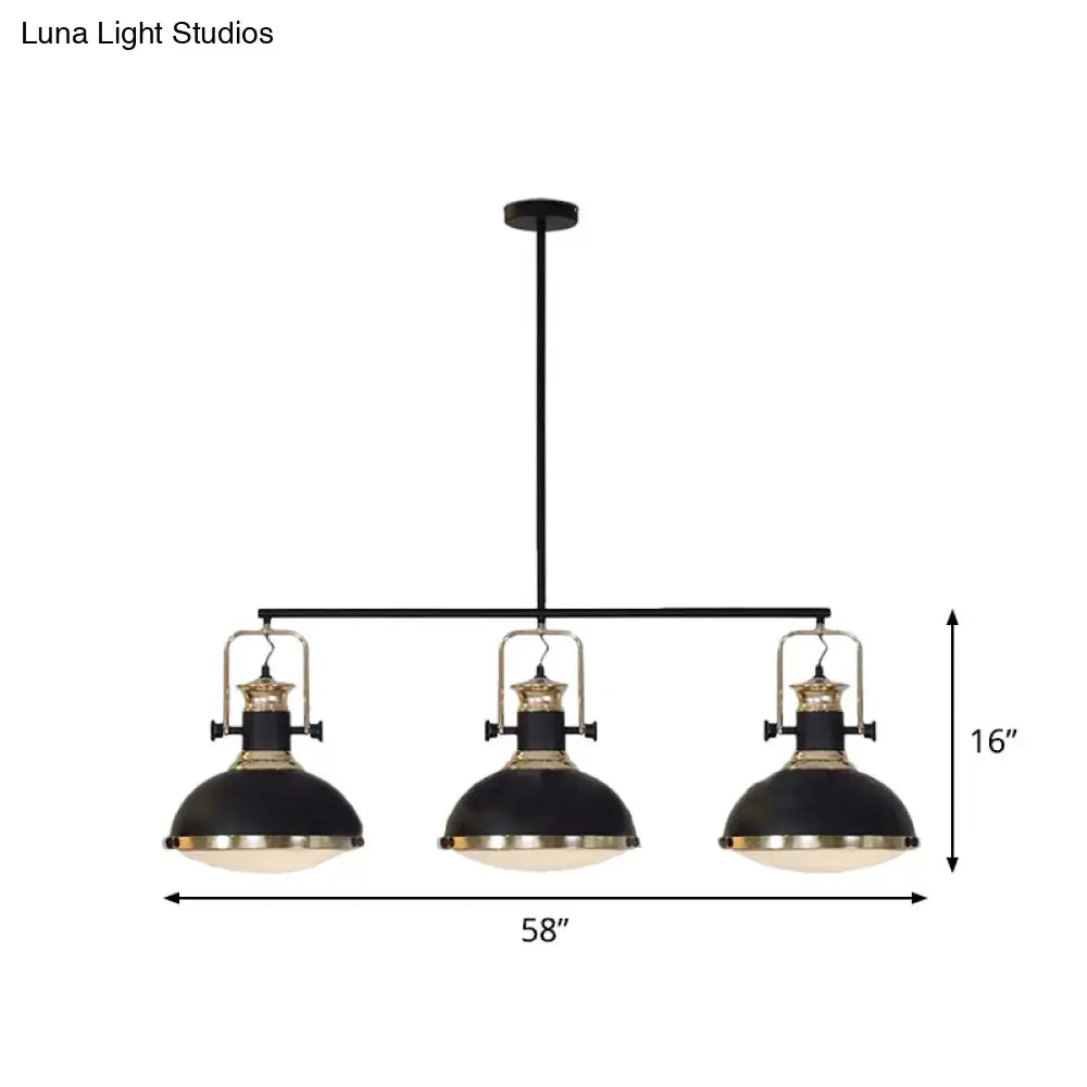 DecorBites farmhouse 3-light island pendant with black metal dome shades and brass accents for dining room pendant light