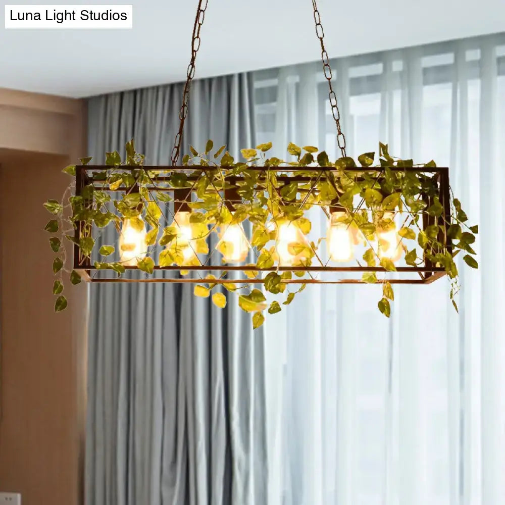DecorBites™ farmhouse style bronze wrought iron hanging lamp with 6 lights and green vines for 220v-240v 110v-120v use