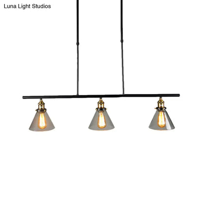 DecorBites™ farmhouse cone shade pendant 3-light black metal lamp with clear glass shades brass finish ideal for dining room