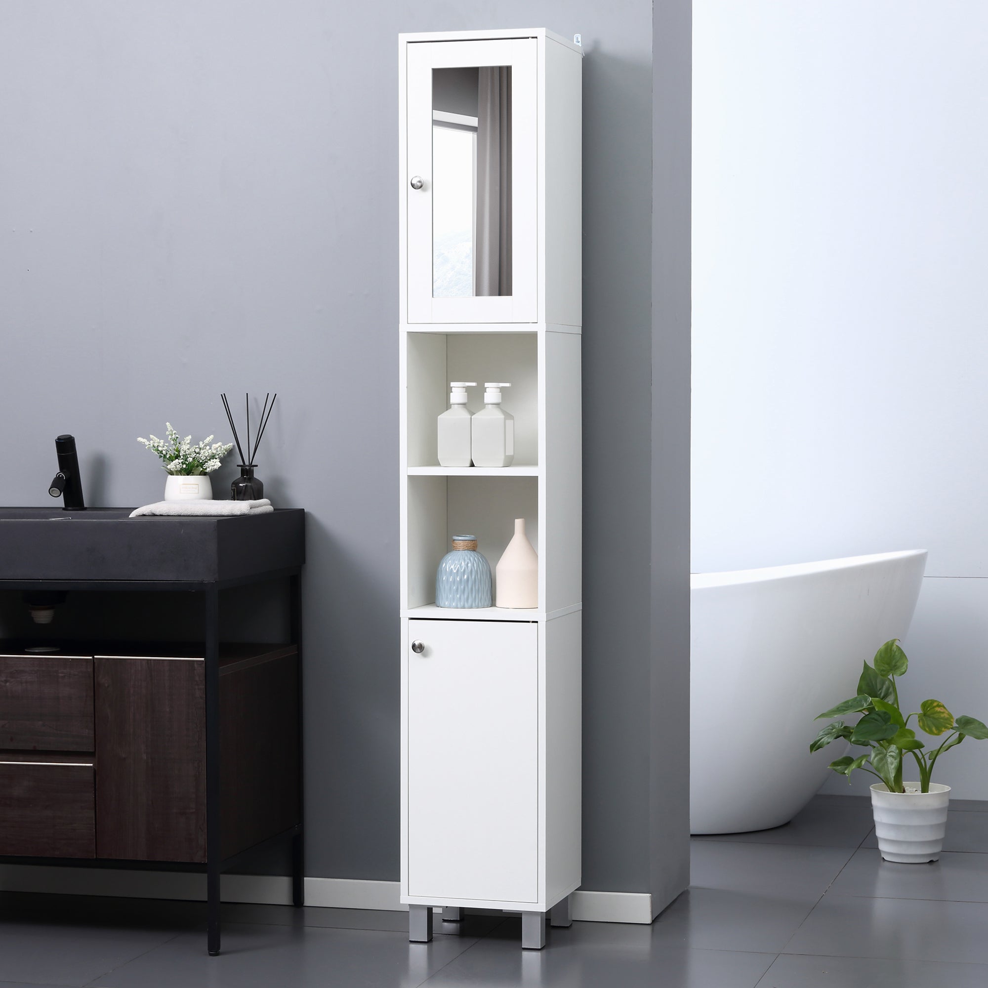 Mirrored Tall Storage Cabinet