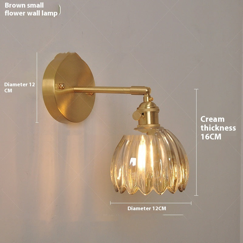 Retro Copper Glass Amber Little Flower Single-head Bedroom Simple Chandelier
