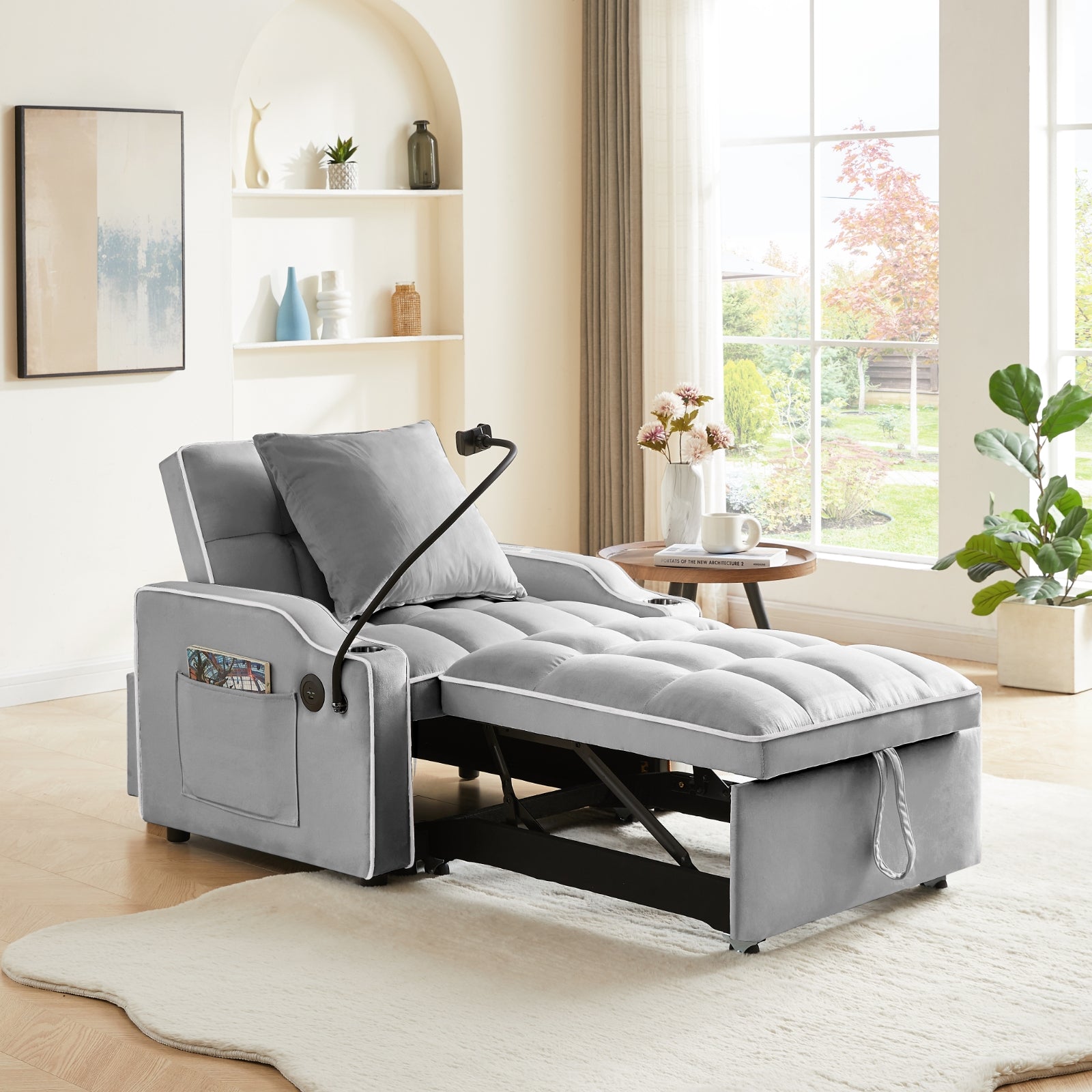 Grey Velvet Sleeper Chair