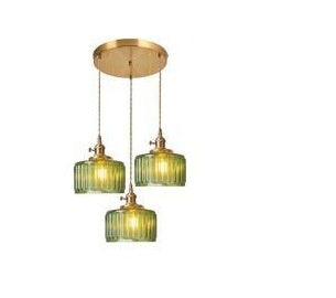 Green Glass Brass Multi-Head Chandelier