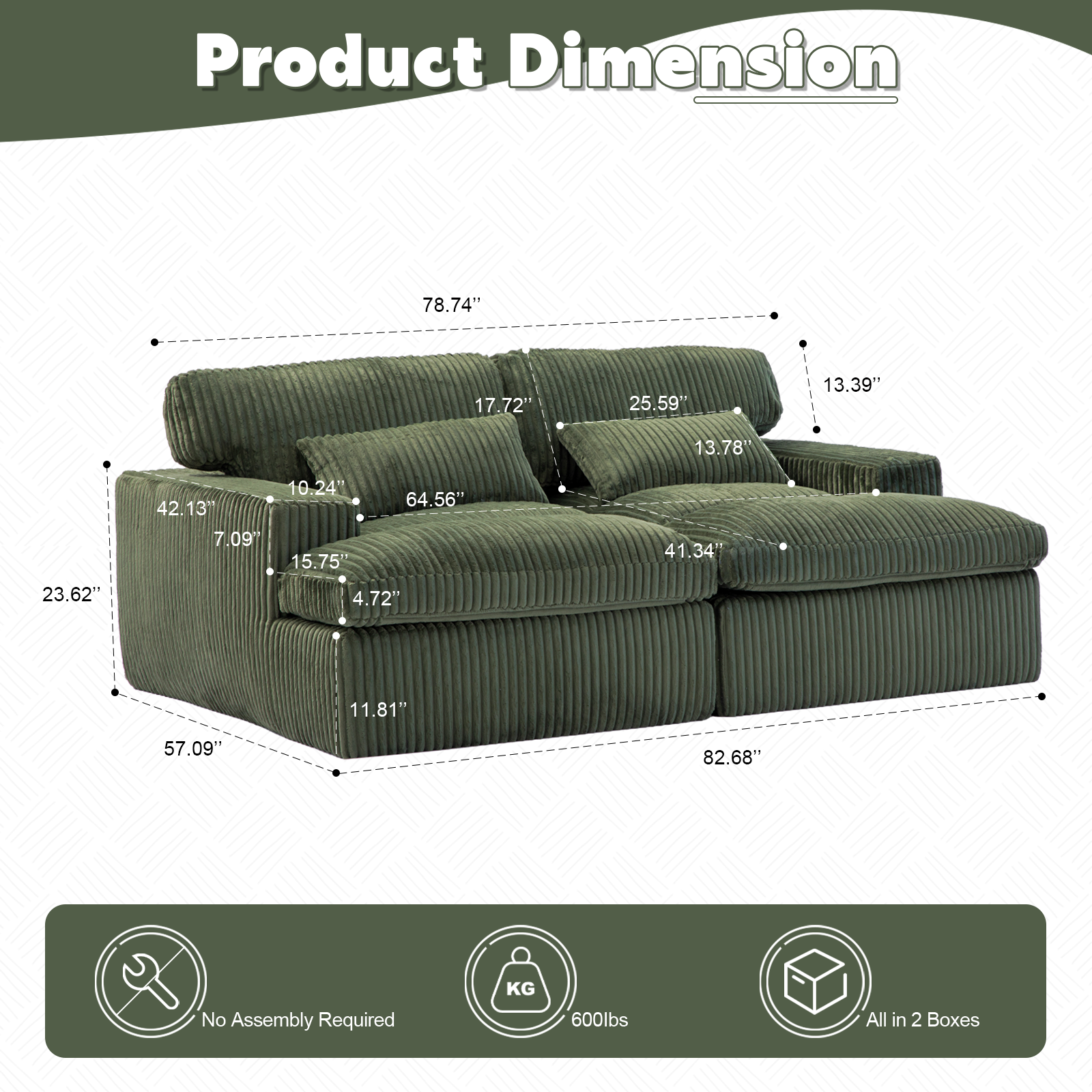 Green Corduroy Chaise Lounge Expansive Seating