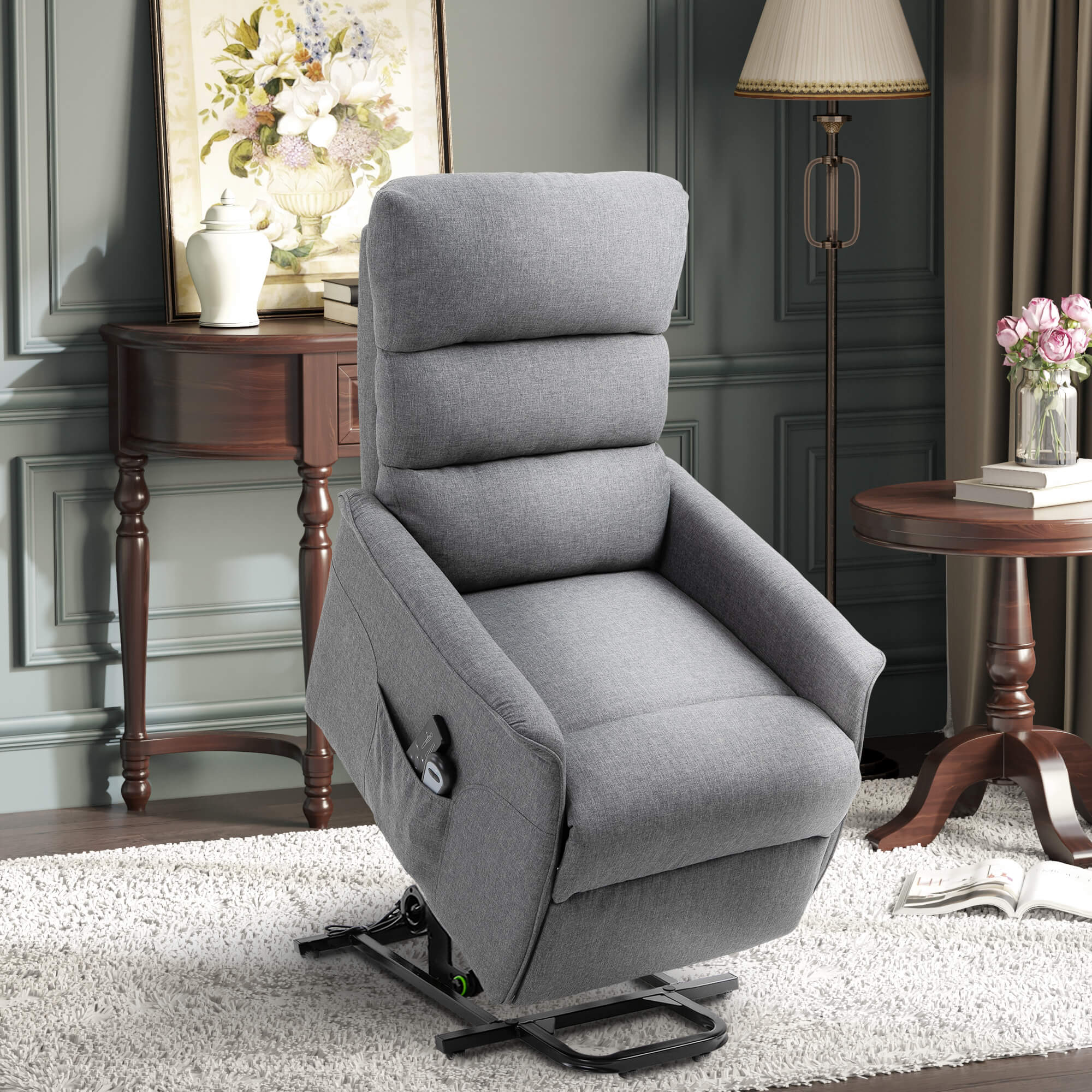 Gray Linen Lift Recliner