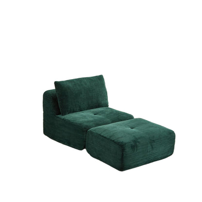 Modern Memory Foam Compressed Sofa,Single Chaise Longue For Living Room,Pet-Friendly Cloud Modular Sectional Sofa,Corduroy Fabric,Movable Ottoman,No Assembly Required,Green