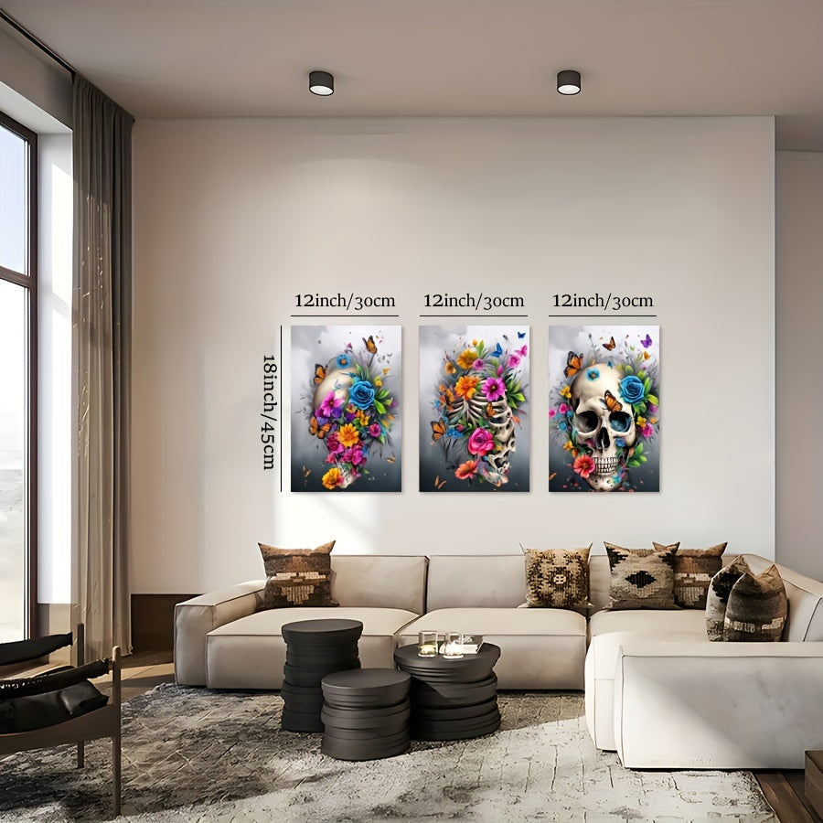 3 Pieces Skull Art Canvas Painting - Framed Contemporary Abstract Minimalist Artwork For Living Room Bedroom Bathroom--Selling On Temu Is Prohibited