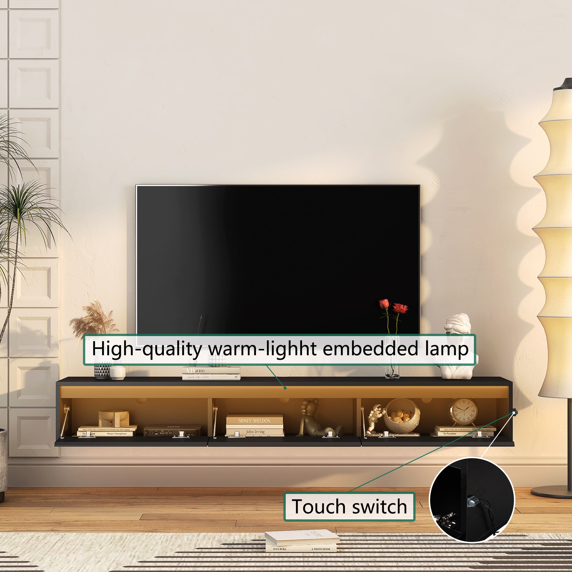 Black LED Wall TV Stand