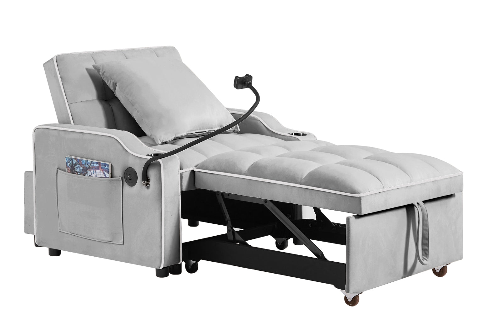 Grey Velvet Sleeper Chair