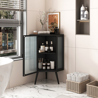 22.25 Floor Corner Cabinet With Glass Door   Shelves For Bathroom, Living Room