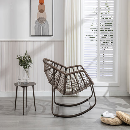 Outdoor Rattan Rocking Chair,Padded Cushion Rocker Recliner Chair Outdoor For Front Porch, Living Room, Patio, Garden, Grey-Prohibited From Selling On Temu
