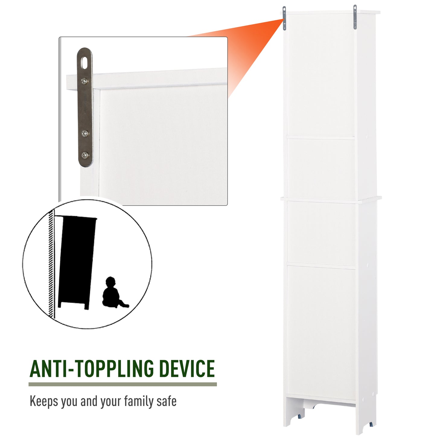 Tall Bathroom Storage Cabinet/Freestanding Tower with 3-Tier Open Adjustable Shelf and Cupboard